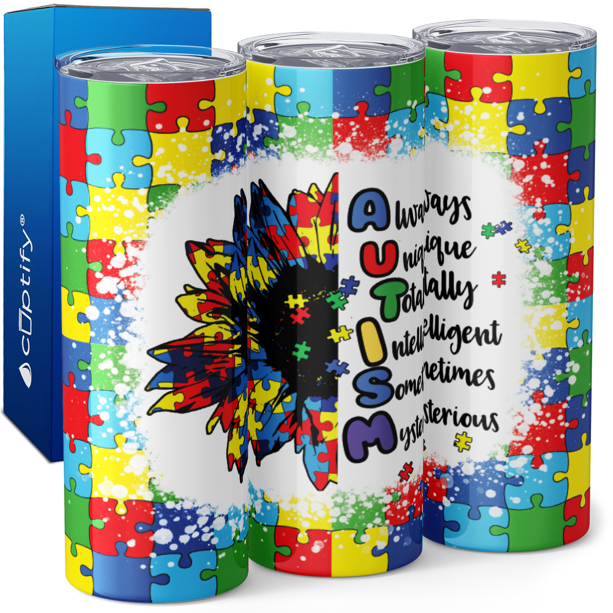 Autism Sunflower Acrostic 20oz Skinny Tumbler