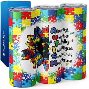 Autism Sunflower Acrostic 20oz Skinny Tumbler