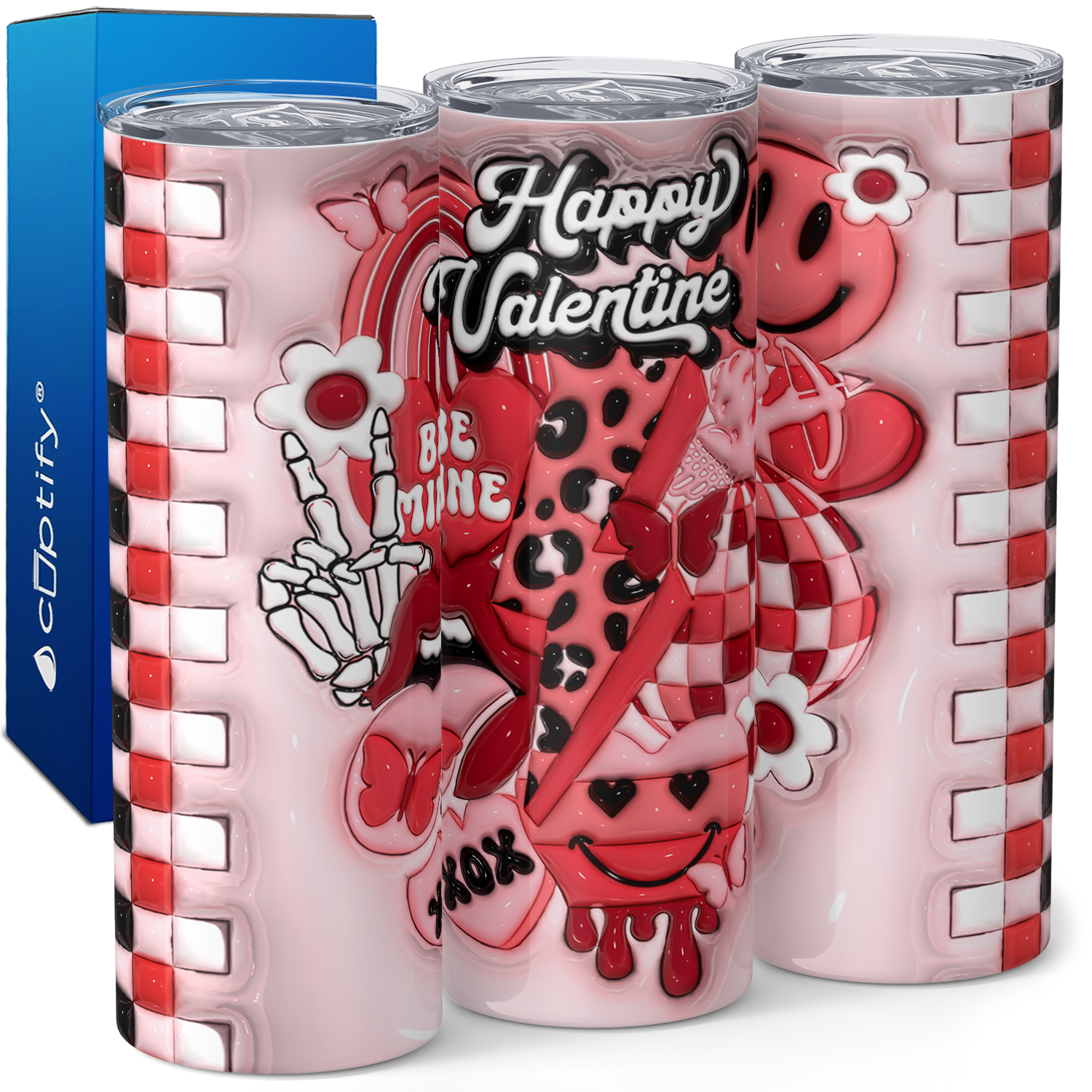 Inflated Happy Valentine Retro Hearts 20oz Skinny Tumbler