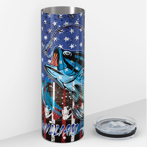 Personalized Reed Cool Dad Fishing on American Flag 20oz Skinny Tumbler