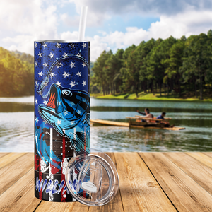 Personalized Reed Cool Dad Fishing on American Flag 20oz Skinny Tumbler