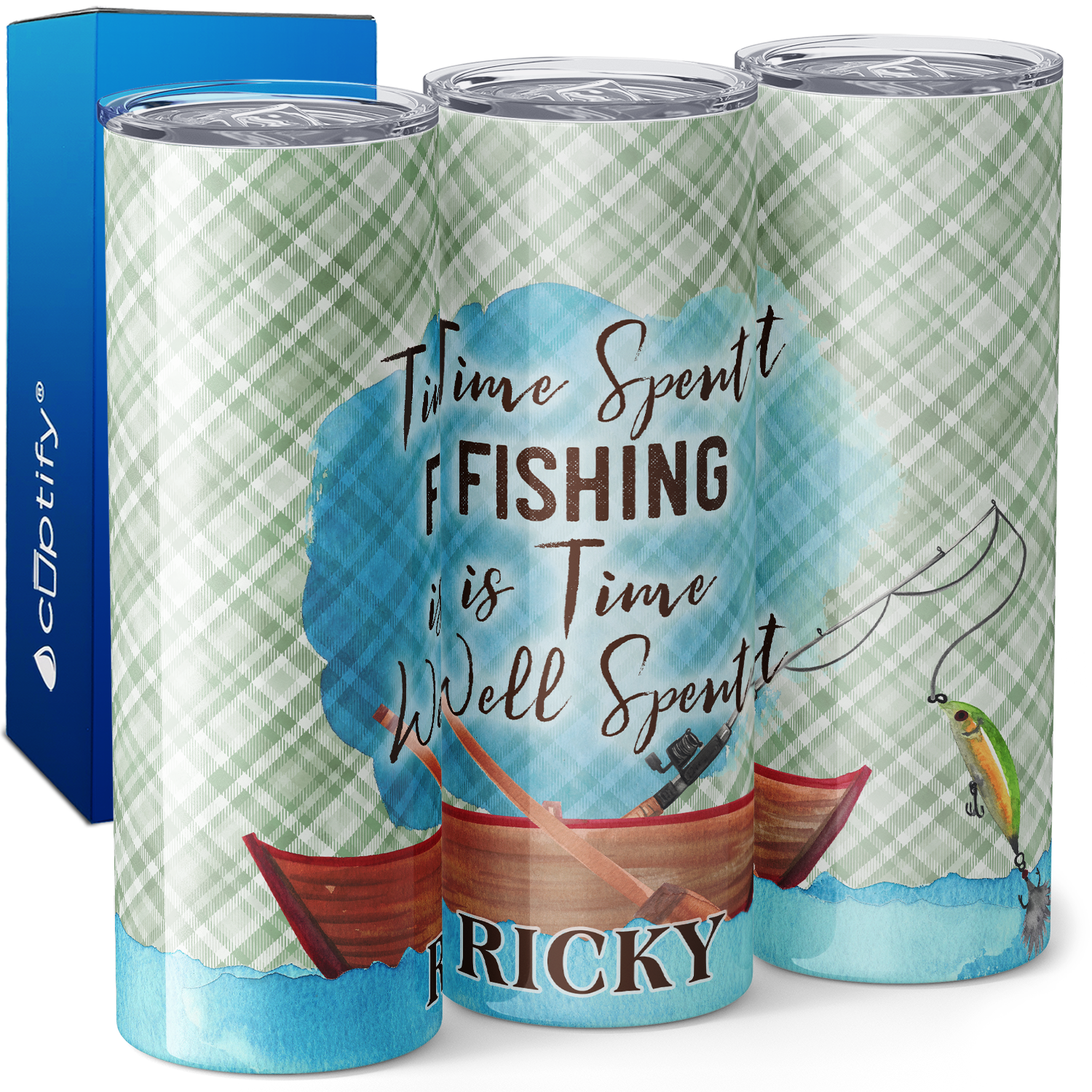 Personalized Time Spent Fishing is Time Well Spent 20oz Skinny Tumbler