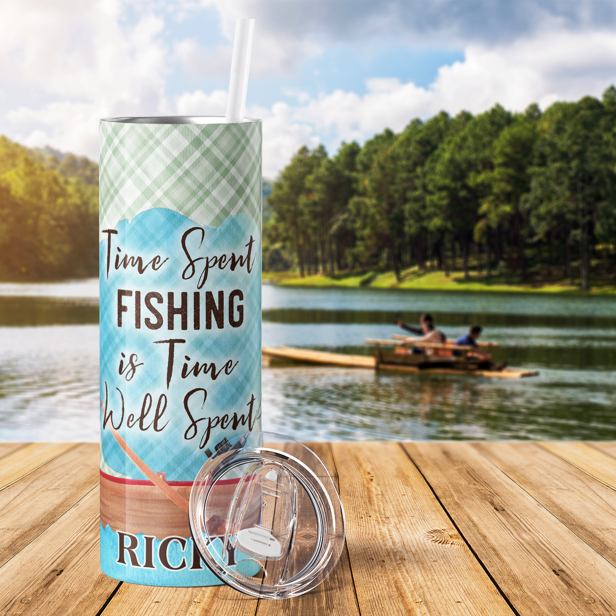 Personalized Time Spent Fishing is Time Well Spent 20oz Skinny Tumbler