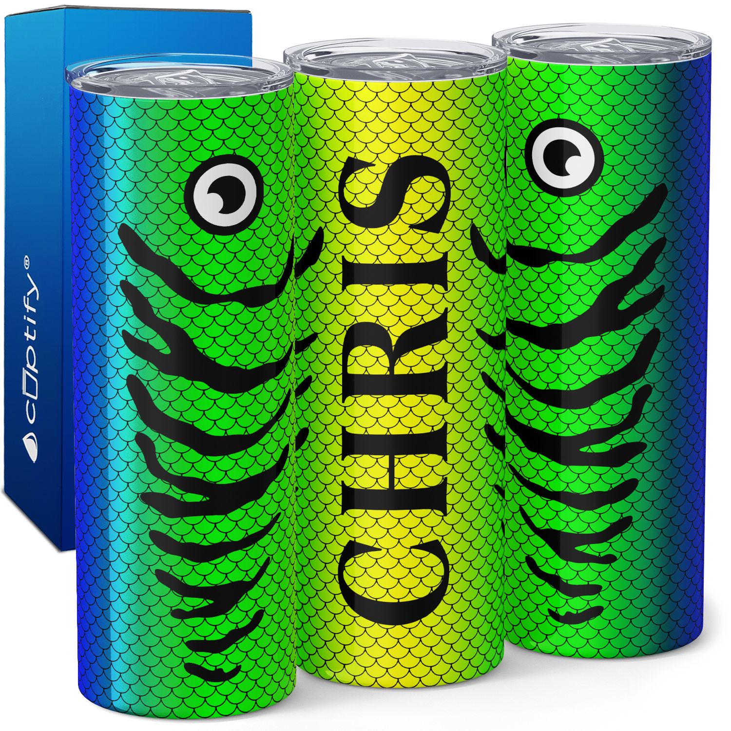 Personalized Yellow Green Blue Fishing Lure 20oz Skinny Tumbler