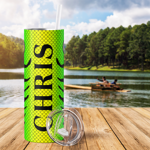 Personalized Yellow Green Blue Fishing Lure 20oz Skinny Tumbler