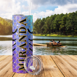 Personalized Teal Purple Fishing Lure 20oz Skinny Tumbler