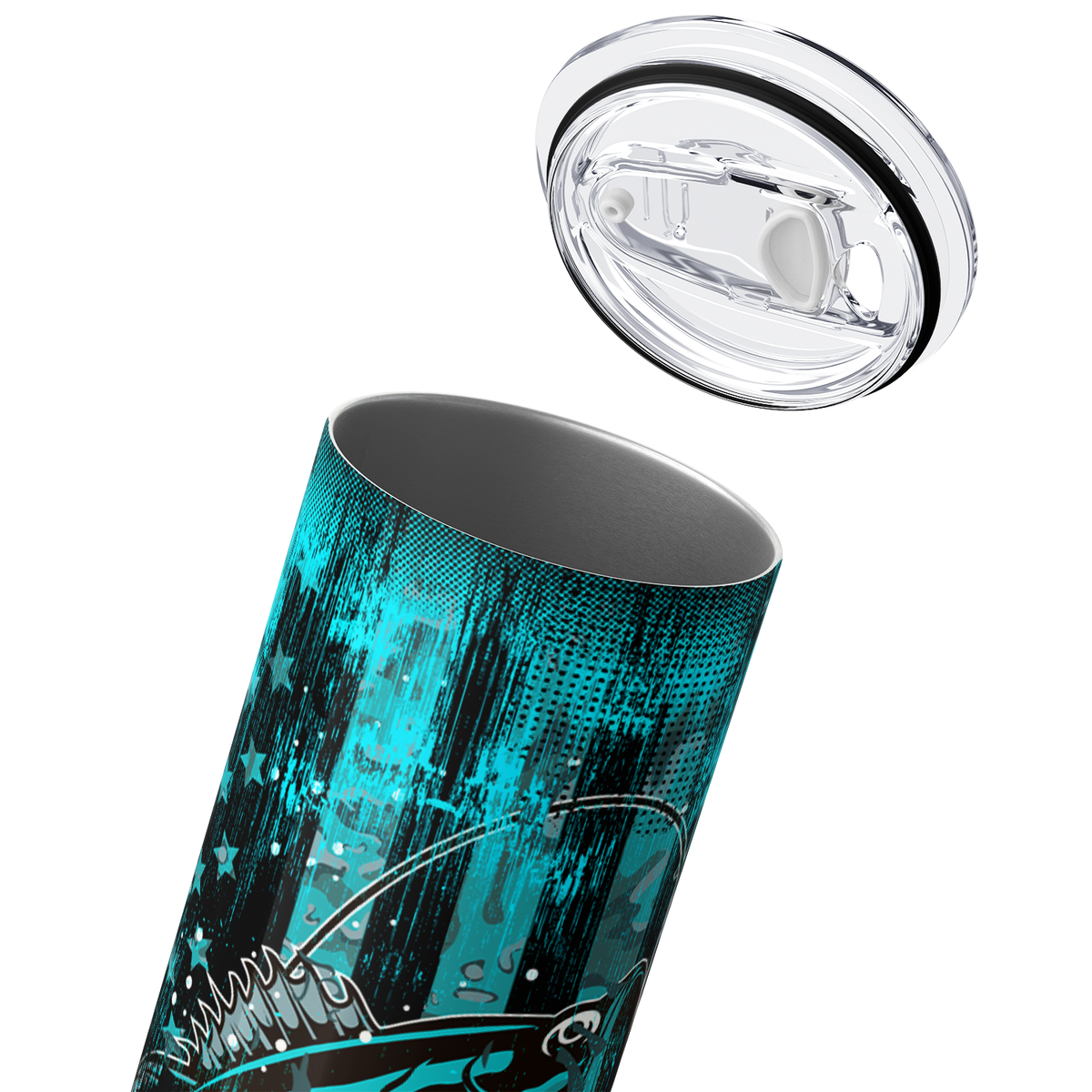 Personalized Real Cool Papa Fishing on Teal Flag 20oz Skinny Tumbler