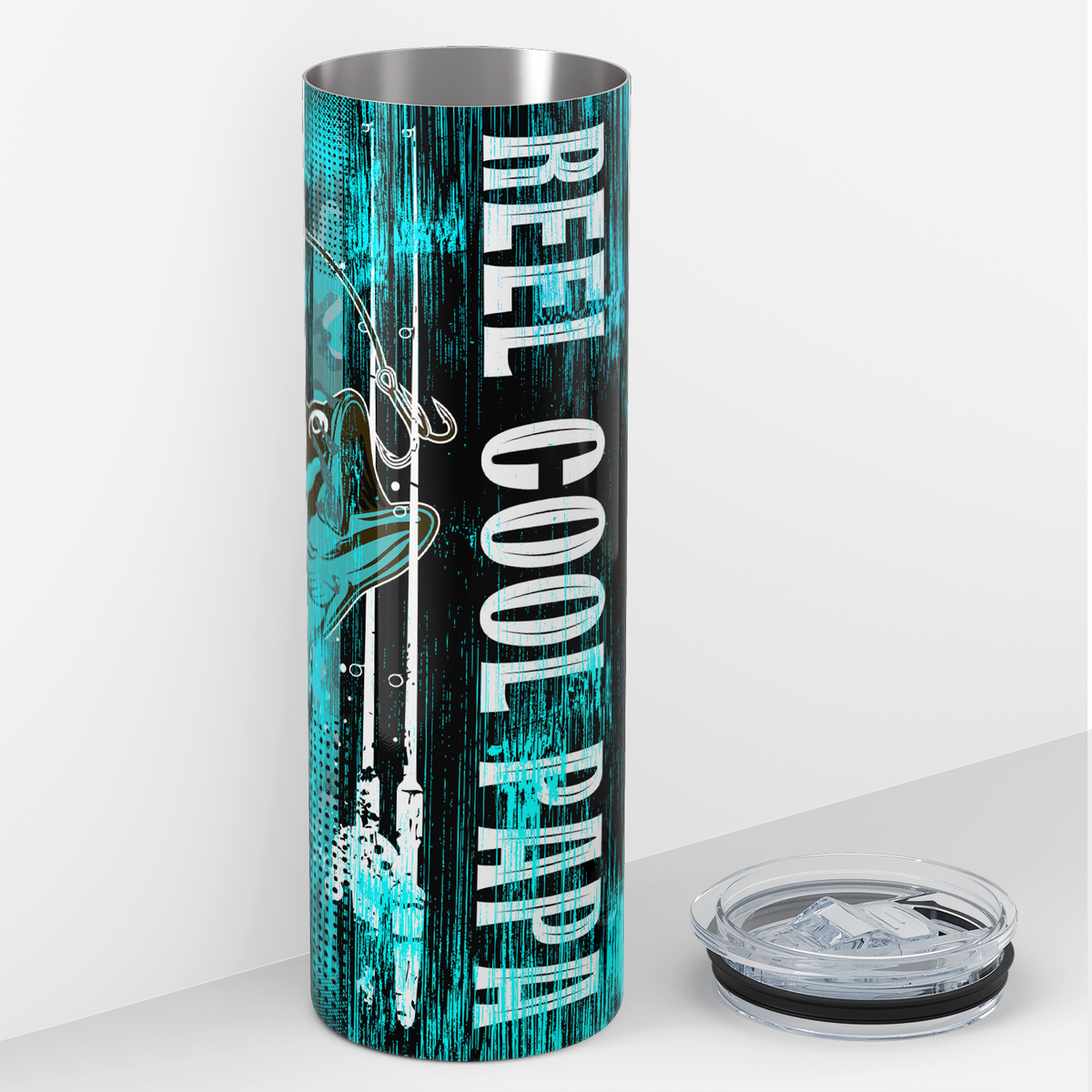 Personalized Real Cool Papa Fishing on Teal Flag 20oz Skinny Tumbler