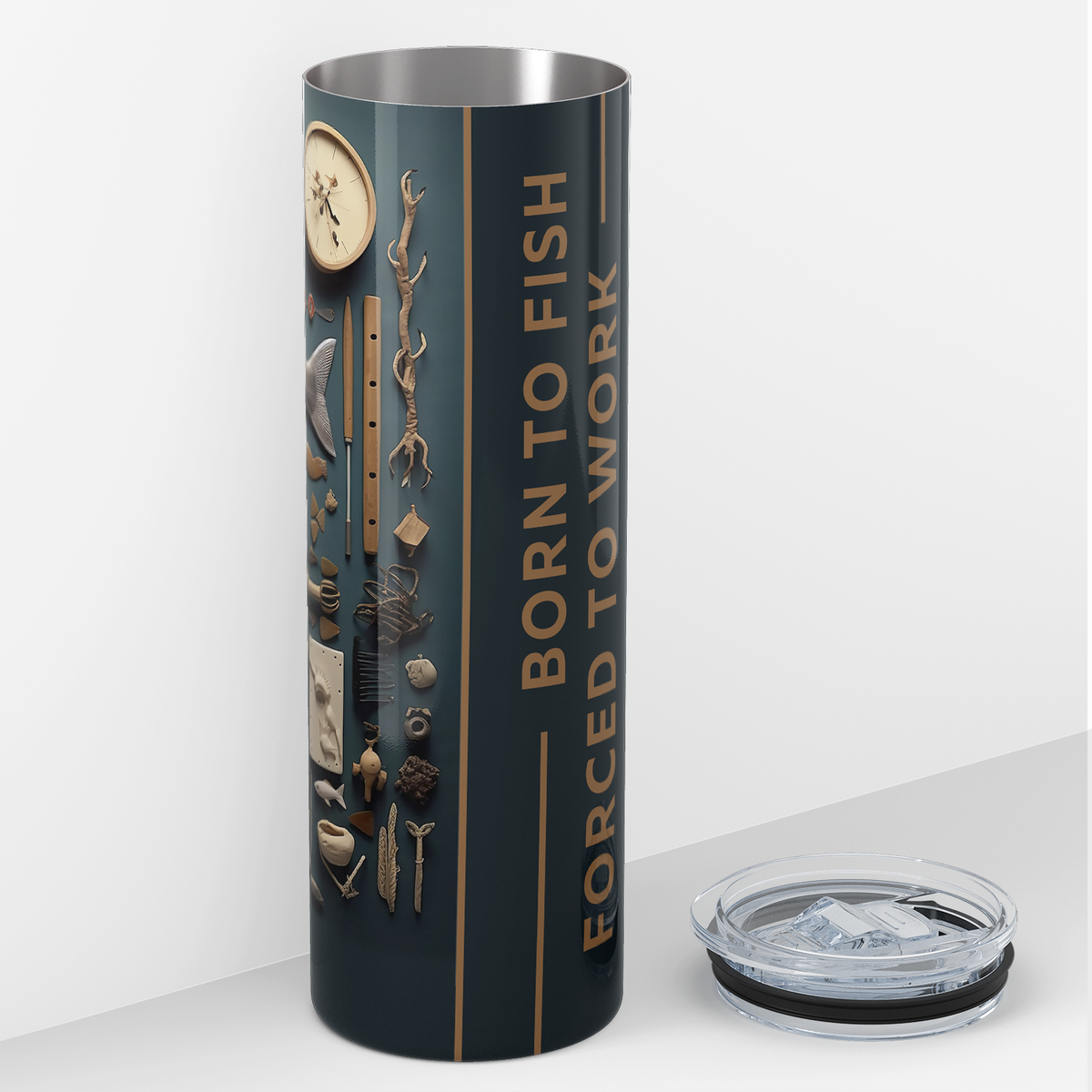 Personalized Born to Fish Forced to Work 20oz Skinny Tumbler