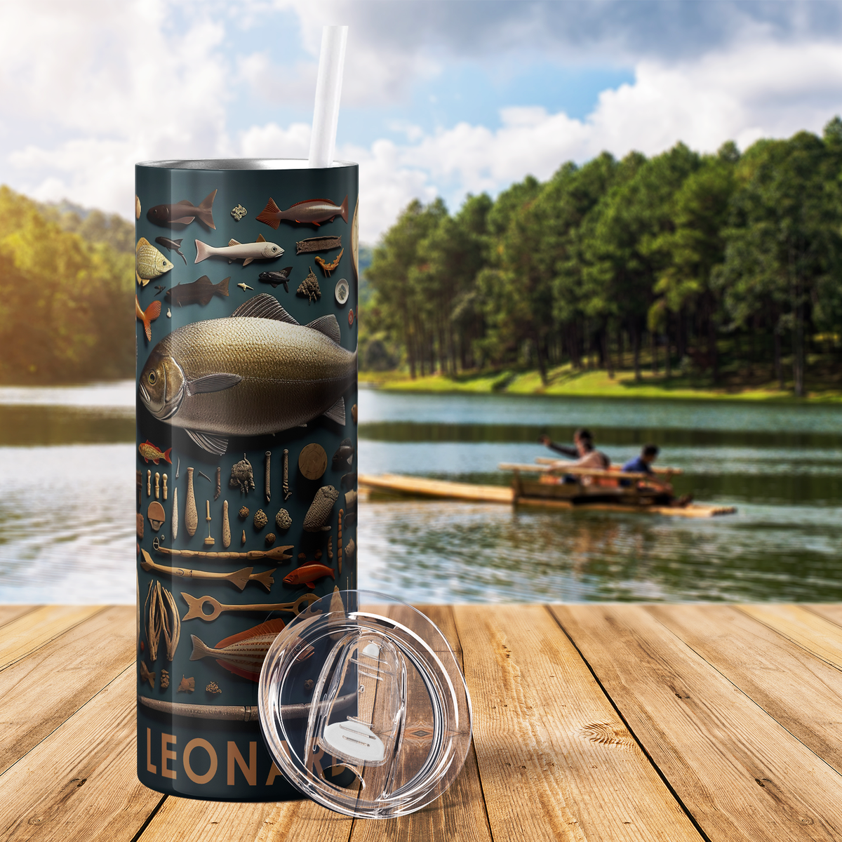 Personalized Born to Fish Forced to Work 20oz Skinny Tumbler