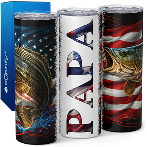 Papa Fishing American Flag 20oz Skinny Tumbler