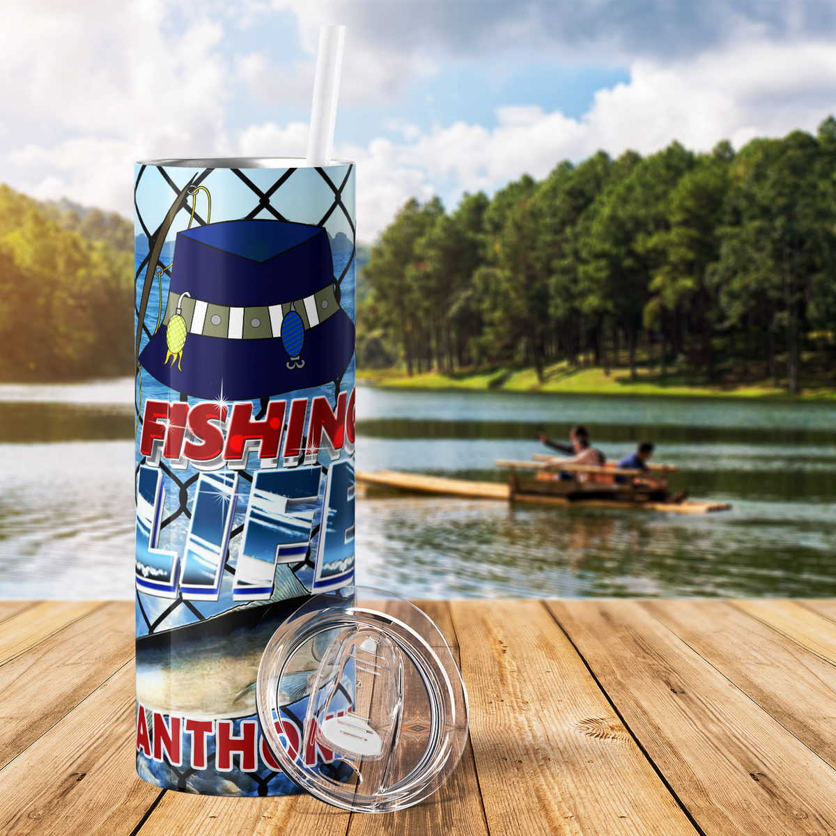 Personalized Fishing Life Net Ocean 20oz Skinny Tumbler