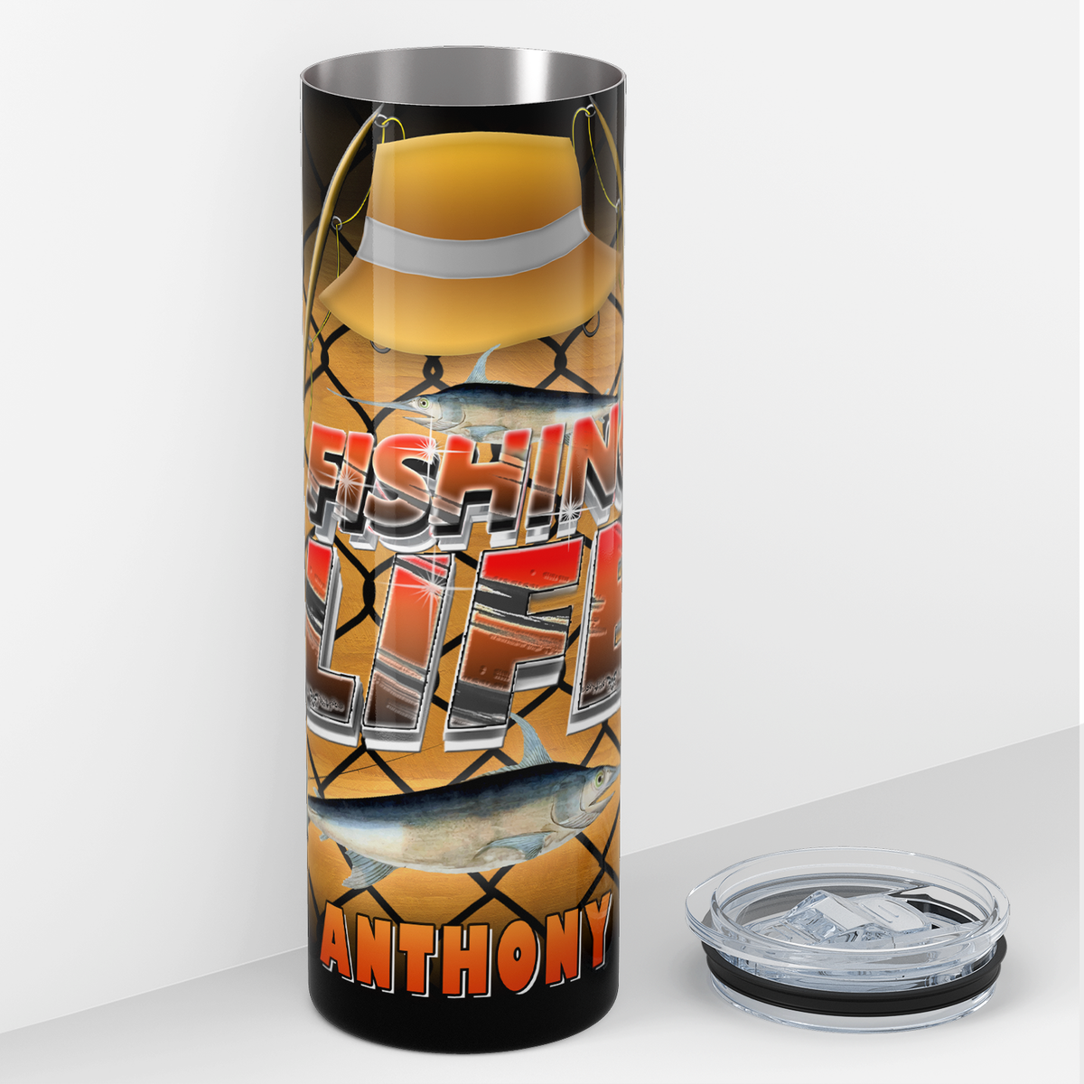 Personalized Fishing Life Poles and Net 20oz Skinny Tumbler