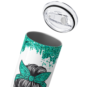 Aunt Life Green Glitter Leopard 20oz Skinny Tumbler