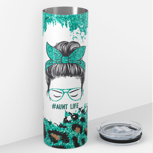 Aunt Life Green Glitter Leopard 20oz Skinny Tumbler