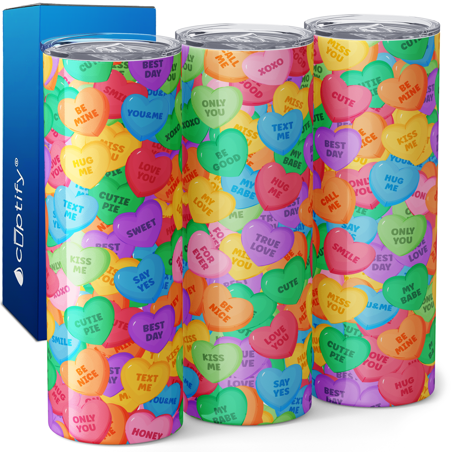 Colorful Candy Conversation Hearts 20oz Skinny Tumbler