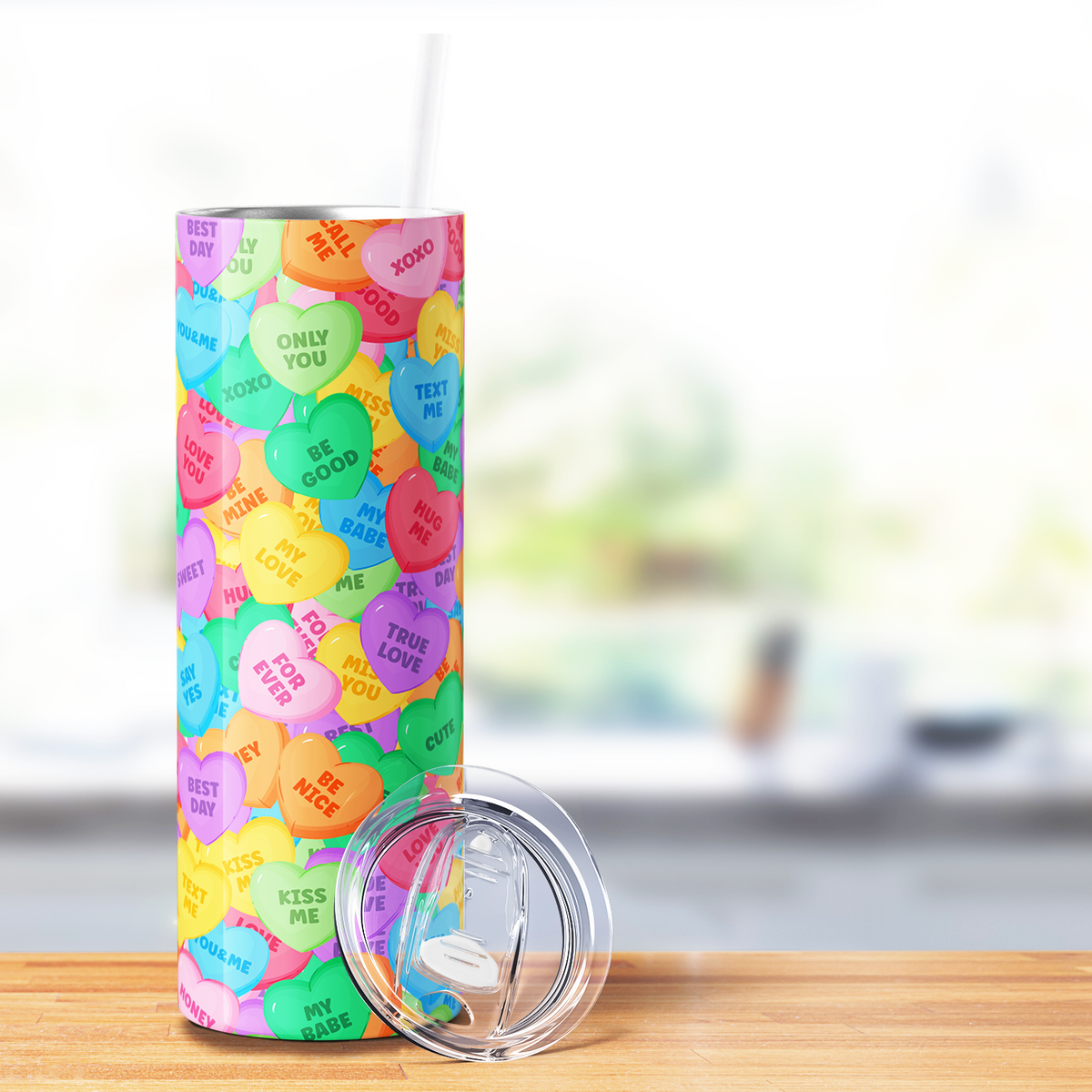 Colorful Candy Conversation Hearts 20oz Skinny Tumbler