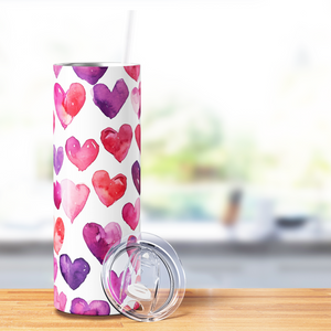 Watercolor Hearts 20oz Skinny Tumbler