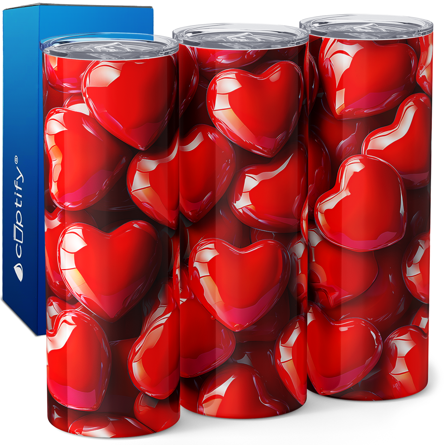 Inflated Bubble Red Hearts 20oz Skinny Tumbler