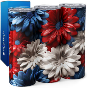 Red White and Blue Flowers 20oz Skinny Tumbler