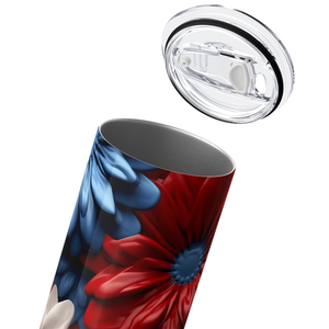 Red White and Blue Flowers 20oz Skinny Tumbler