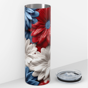 Red White and Blue Flowers 20oz Skinny Tumbler