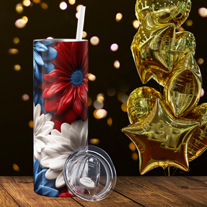 Red White and Blue Flowers 20oz Skinny Tumbler