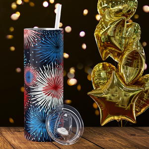 Red White and Blue Fireworks 20oz Skinny Tumbler