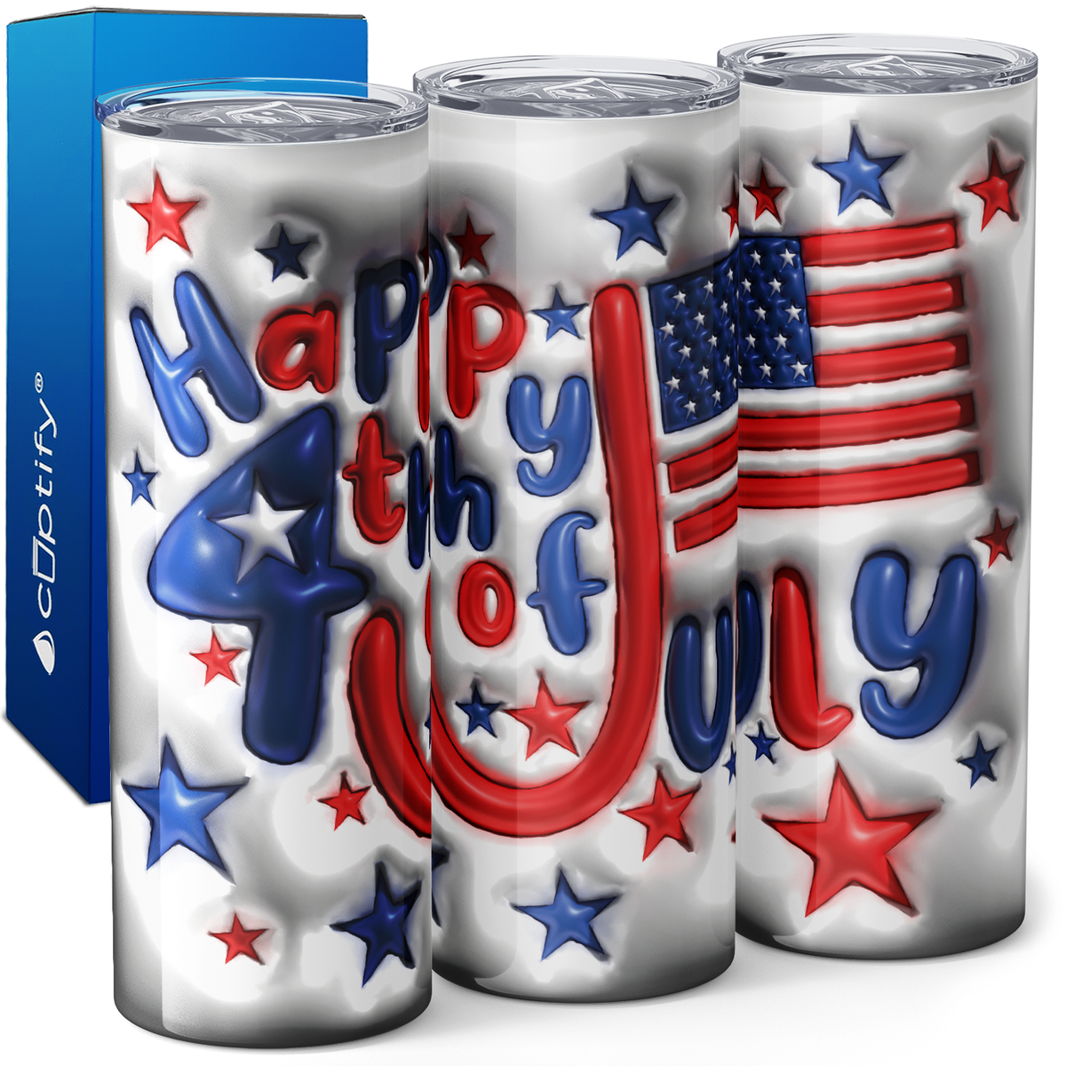 Happy 4th of July Inflated Balloon 20oz Skinny Tumbler