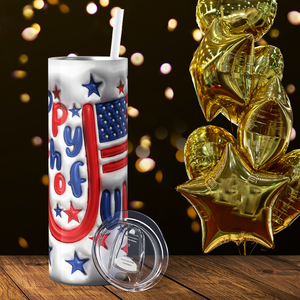 Happy 4th of July Inflated Balloon 20oz Skinny Tumbler