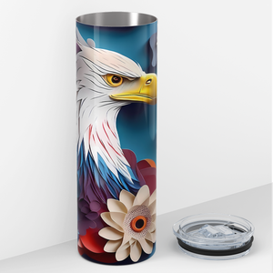 Red White and Blue Flowers and Eagle 20oz Skinny Tumbler