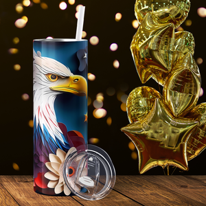 Red White and Blue Flowers and Eagle 20oz Skinny Tumbler