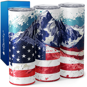 American Flag on Mountain 20oz Skinny Tumbler