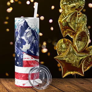 American Flag on Mountain 20oz Skinny Tumbler