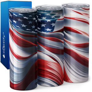 American Flag Waves 20oz Skinny Tumbler