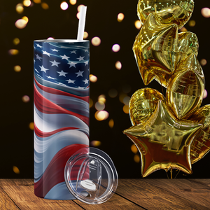 American Flag Waves 20oz Skinny Tumbler