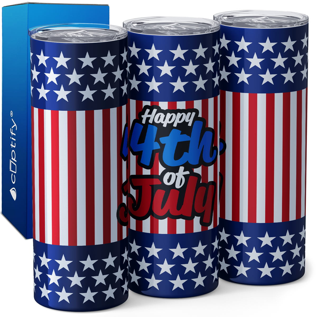 Happy 4th of July Stars and Stripes 20oz Skinny Tumbler