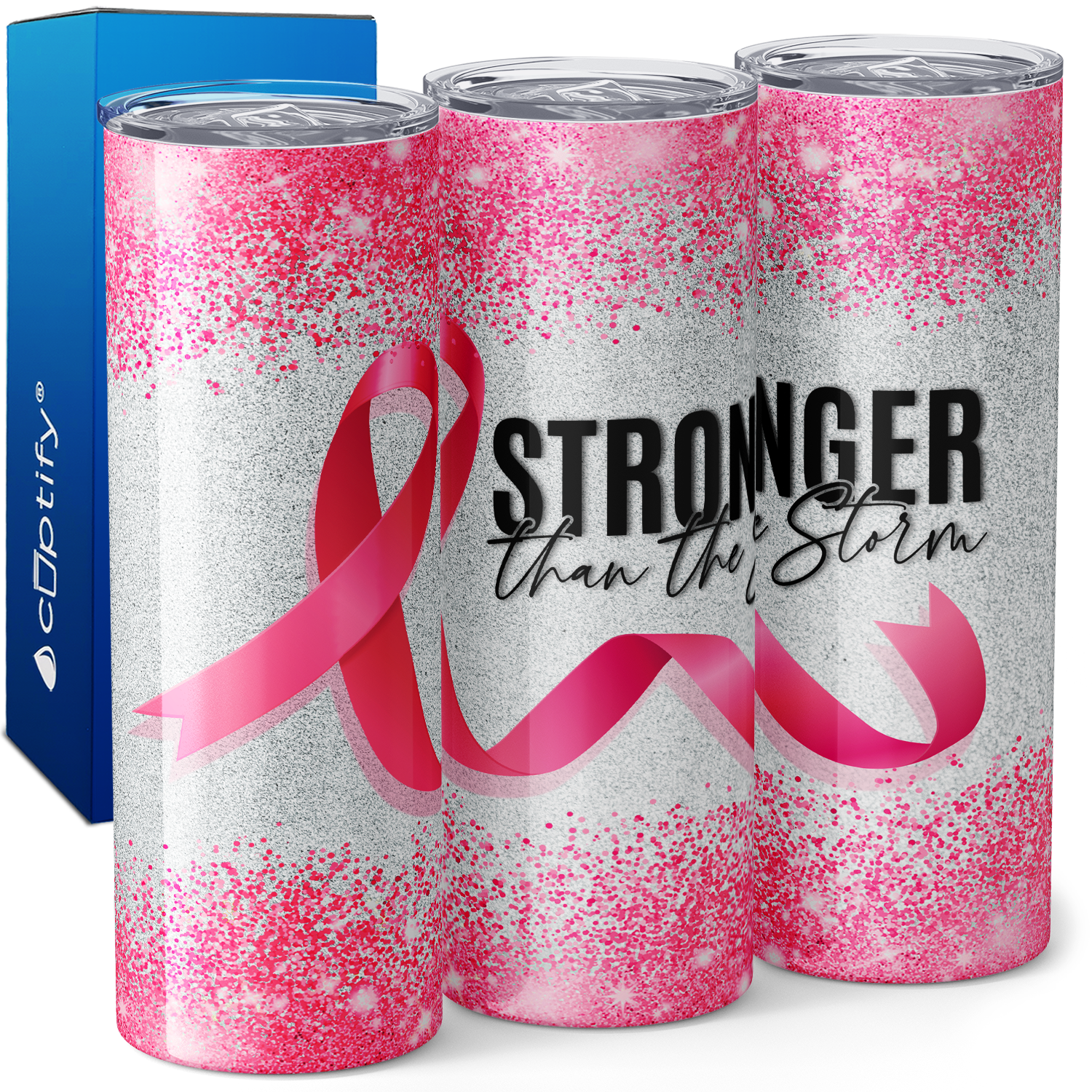 Stronger than the Storm on Glitter 20oz Skinny Tumbler