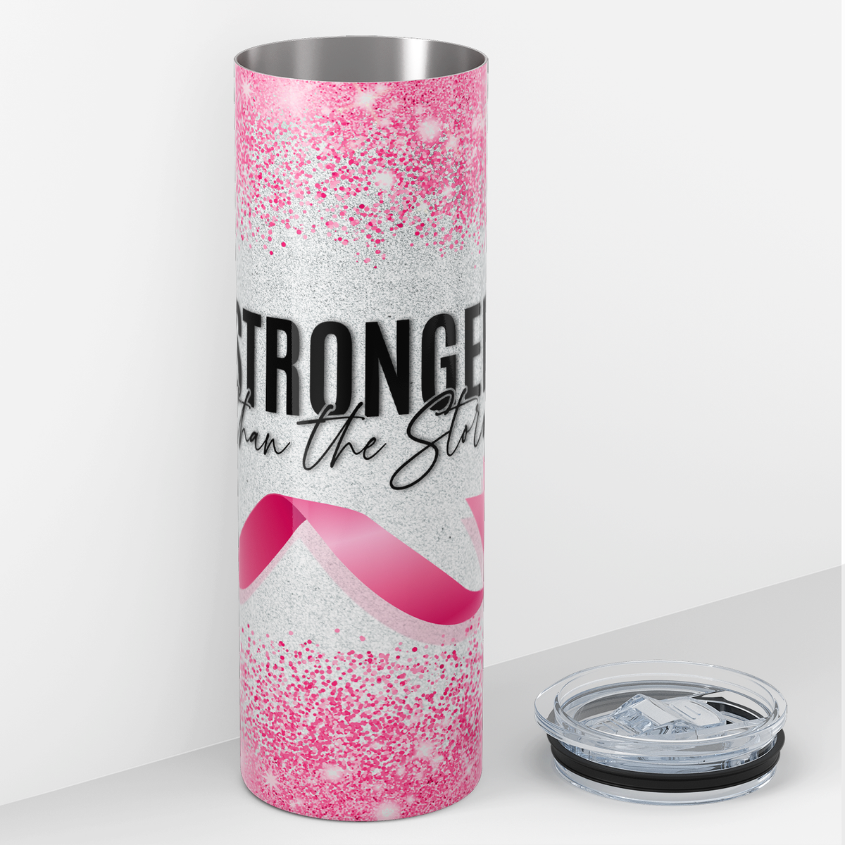 Stronger than the Storm on Glitter 20oz Skinny Tumbler