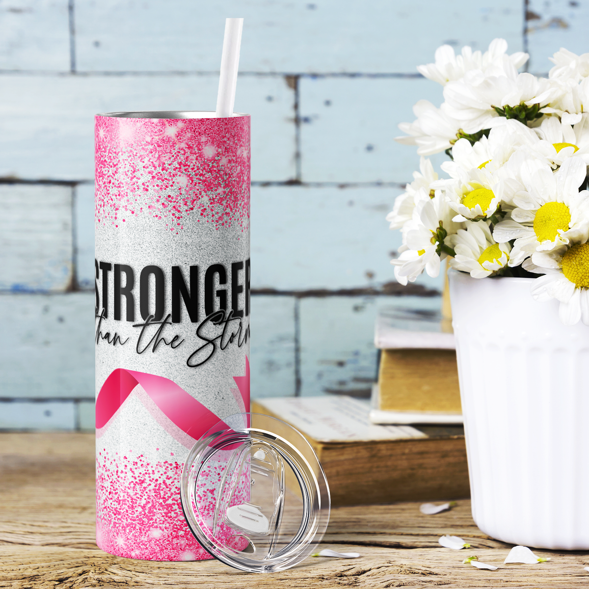 Stronger than the Storm on Glitter 20oz Skinny Tumbler