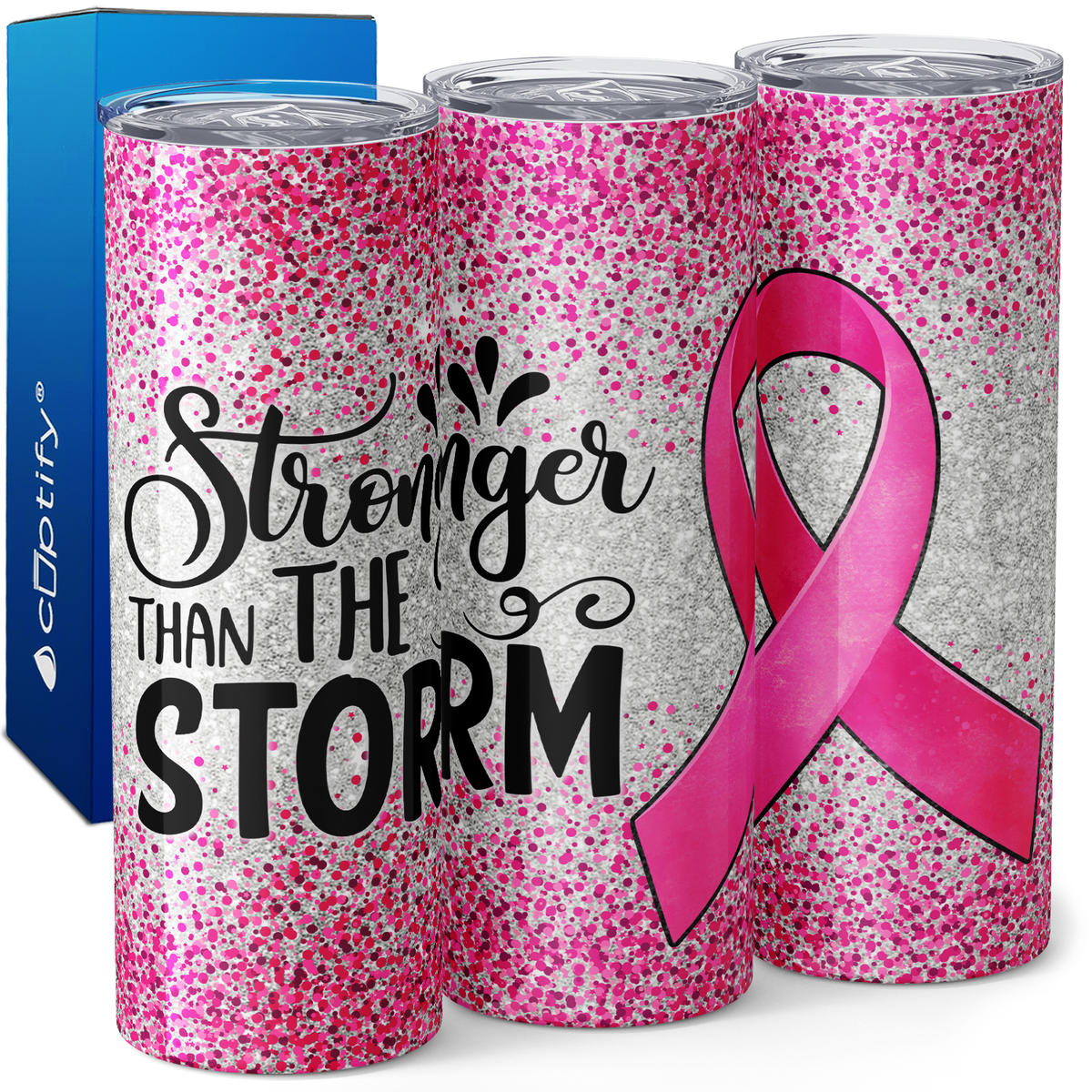 Stronger than the Storm Breast Cancer 20oz Skinny Tumbler