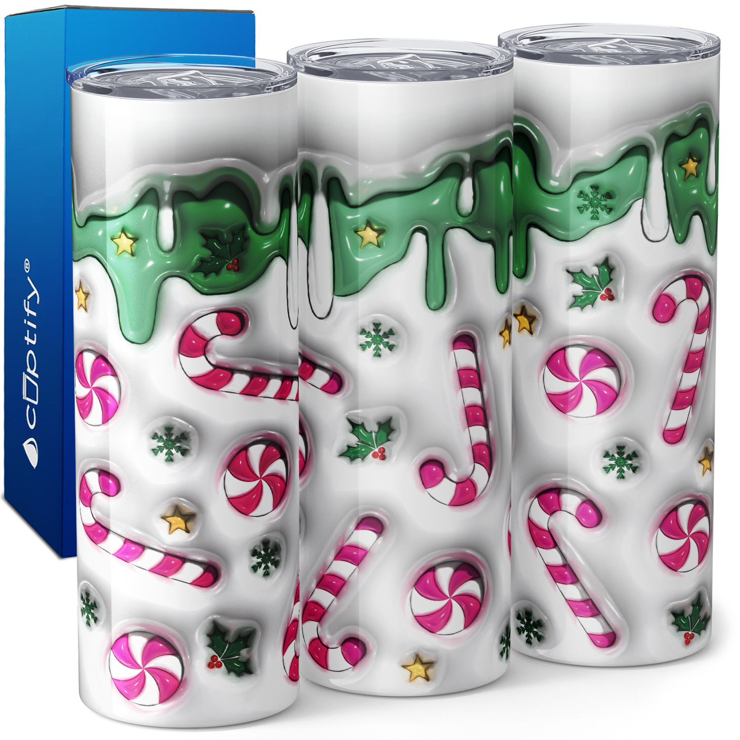 Pink Candy Canes with Green 20oz Skinny Tumbler