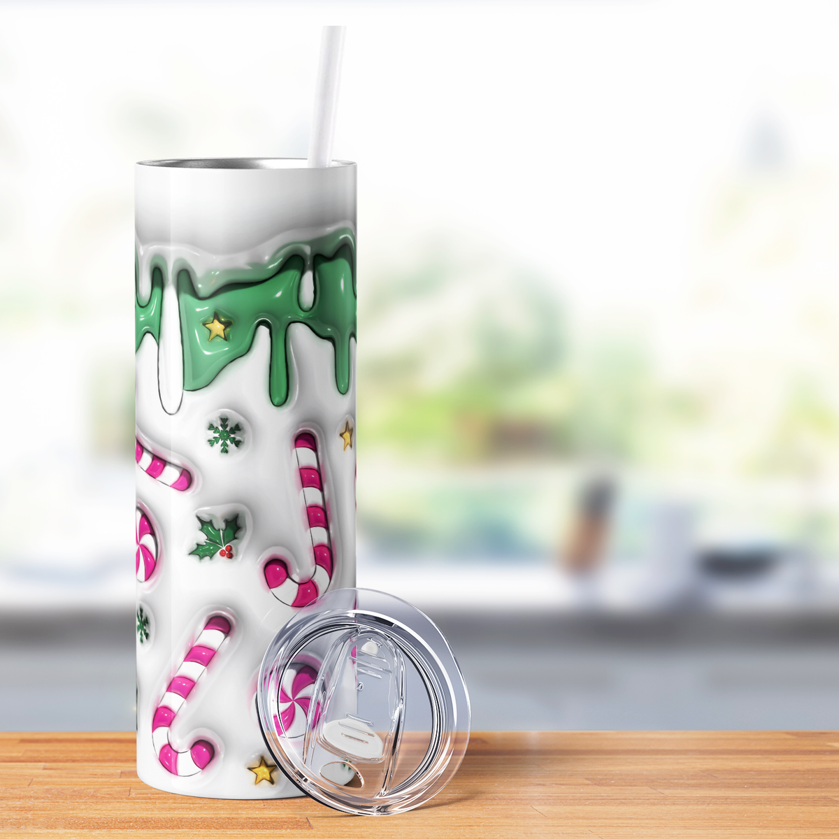 Pink Candy Canes with Green 20oz Skinny Tumbler