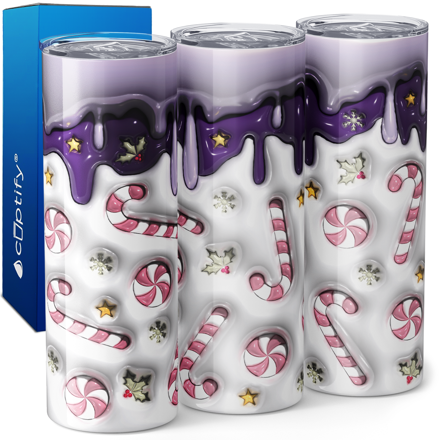 Baby Pink Candy Canes with Purple 20oz Skinny Tumbler