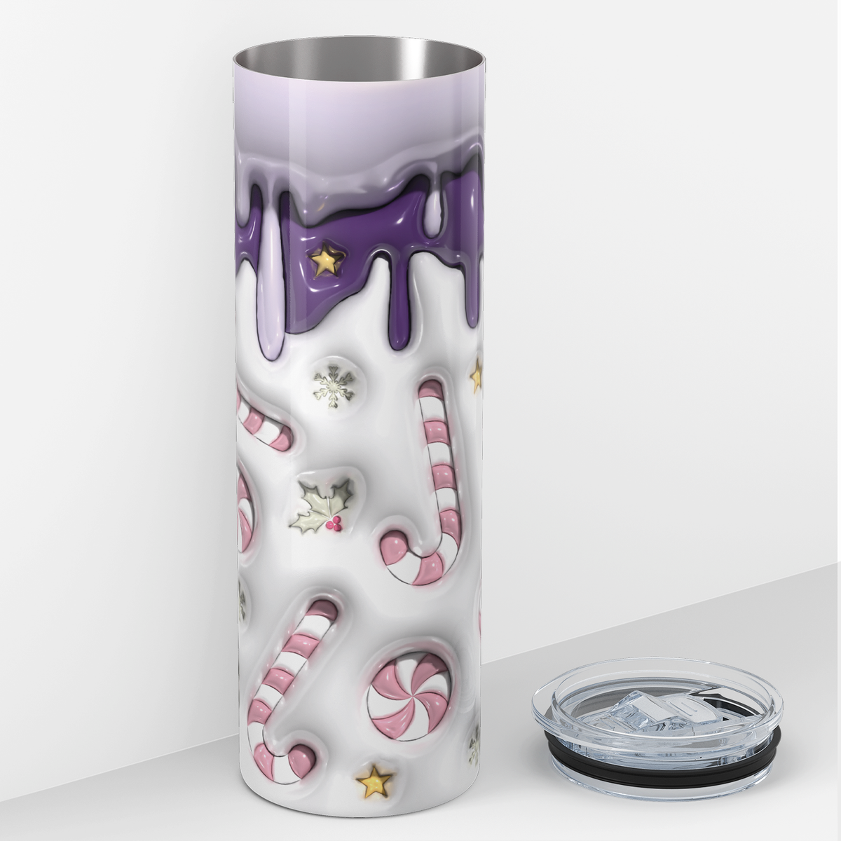 Baby Pink Candy Canes with Purple 20oz Skinny Tumbler