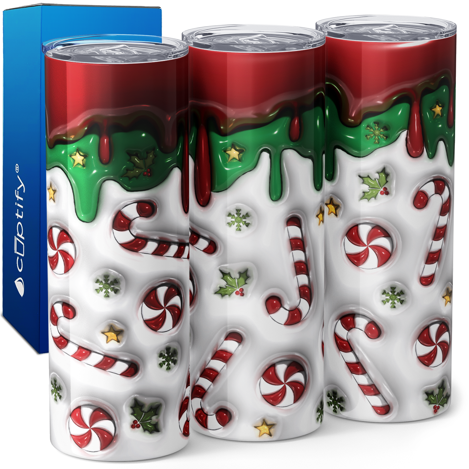 Candy Canes with Red and Green 20oz Skinny Tumbler