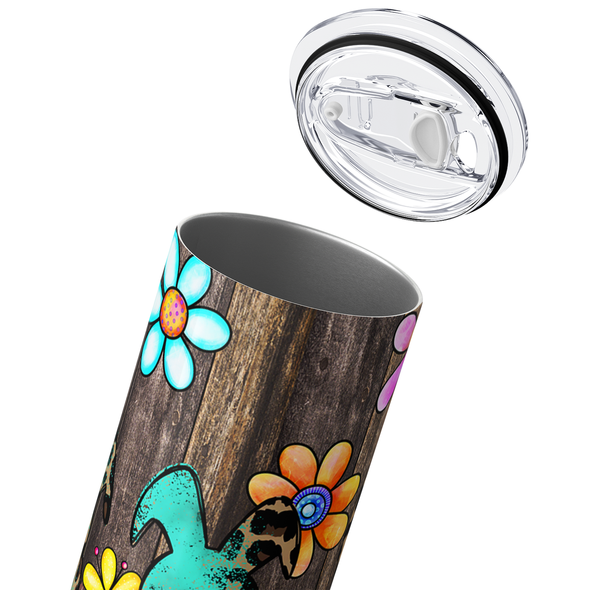 Leopard Print Bunnies with Flowers 20oz Skinny Tumbler