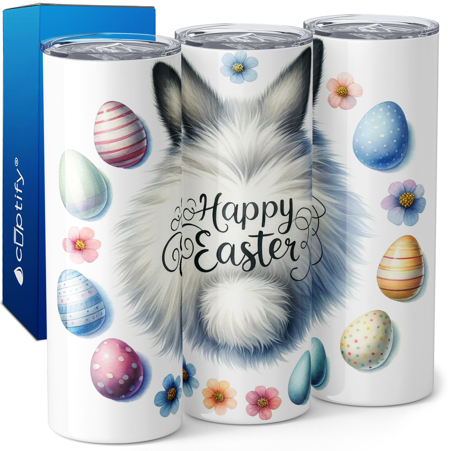 Happy Easter Bunny Tail and Easter Eggs 20oz Skinny Tumbler