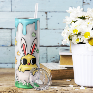 Chick with Bunny Ears and Flowers 20oz Skinny Tumbler