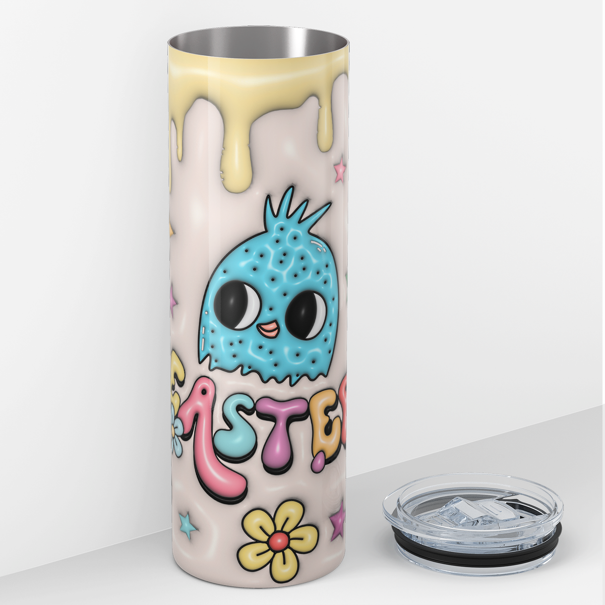 Easter Chick and Bunnies Yellow Drip 20oz Skinny Tumbler
